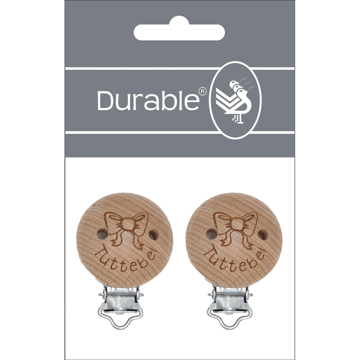 Durable houten speenclips met tekst – 2 stuks