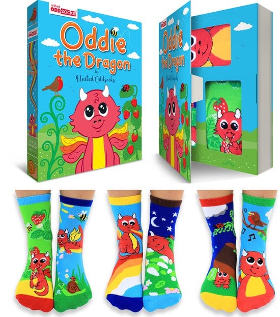 Odd Socks - Oddie the Dragon - United Oddsocks - Mismatched draken sokken - 6 verschillende sokjes - maat 27 - 30