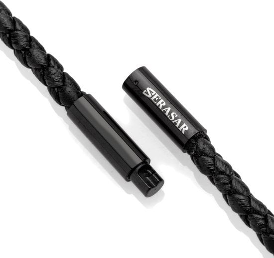 SERASAR Lederen Halsband Man [Solid] - Zwart 60cm - Cadeau voor Hem