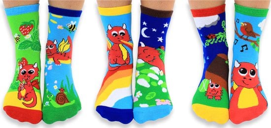 Odd Socks - Oddie the Dragon - United Oddsocks - Mismatched draken sokken - 6 verschillende sokjes - maat 27 - 30