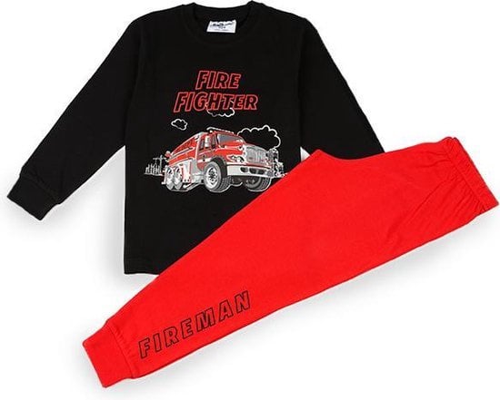 Fun2Wear - Pyjama Fire Fighter - Zwart / rood - Maat 80 - Jongens maat One size