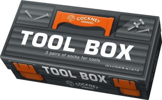 Odd Socks - Cadeau doos voor echte klussers - Cockney Spaniel Tool Box - 3 paar Doehetzelf Heren sokken - voor echte doe het zelvers - maat 39-46