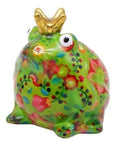 Pomme Pidou - Spaarpot - Kikker Freddy Groen met Bloemen - Small - 6 cm x 8 cm x 10 cm - (Keramiek)