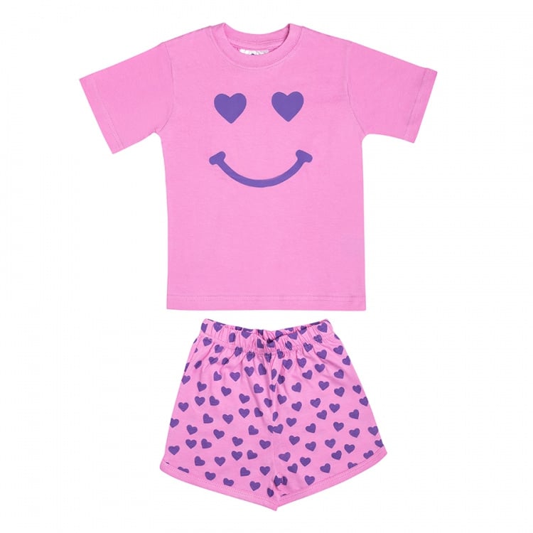 Fun2Wear - Smiley Shortama - Fuchsia maat 104