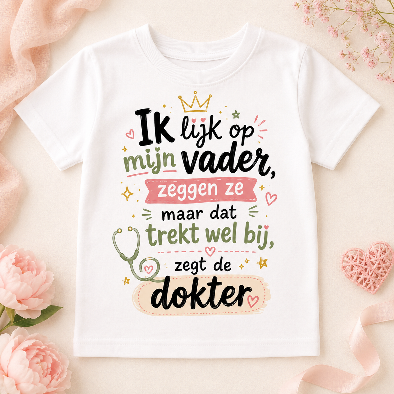 Ik lijk op mijn vader PNG roze | Dat trekt wel bij zegt de dokter | Grappige babytekst | Romper ontwerp | Digitale download