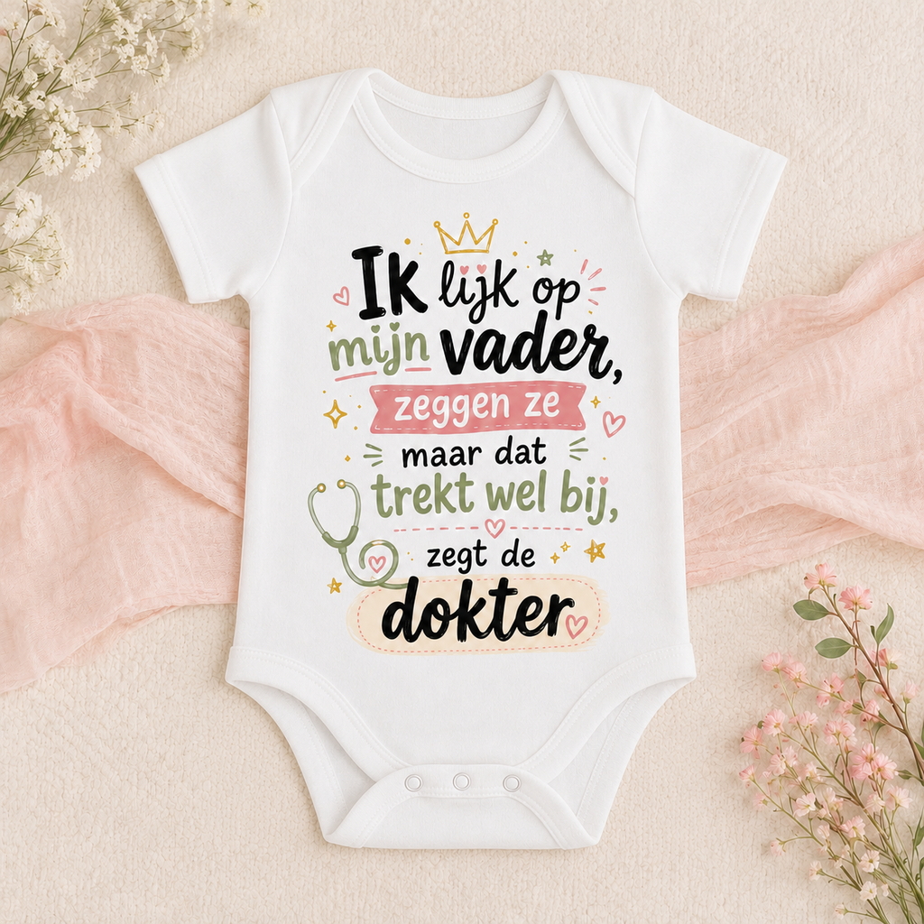 Ik lijk op mijn vader PNG roze | Dat trekt wel bij zegt de dokter | Grappige babytekst | Romper ontwerp | Digitale download